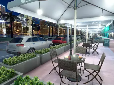 Night city street  Low-poly 3D model