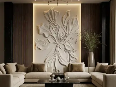 Modern floral Relief Panel Wall Decor Set STL Mural CNC 350 3D model
