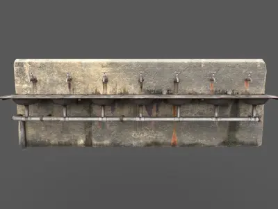 Ruined Multiple Drinking water Taps and Sinks 3D model