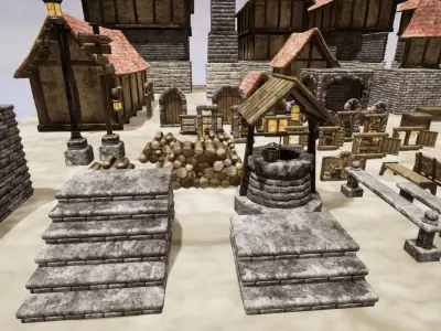 Adventure Village for UNREAL Low-poly 3D model