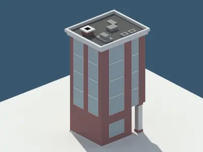 Low Poly Apartment 3 tall building with flat roof Low-poly 3D model