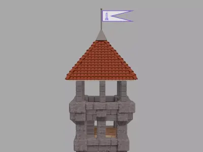 Stylized Medieval Watch Tower Low-poly 3D model