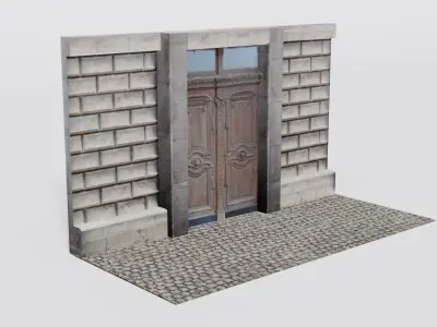 Old wood door Low-poly 3D model 2