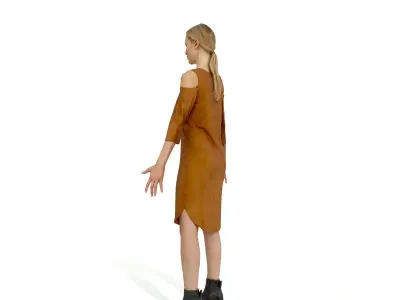 Blonde woman in a light brown dress Low-poly 3D model