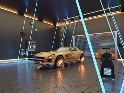 Futuristic Car Reveal Garage Scene Low-poly 3D model