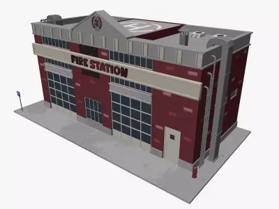Cartoon Fire Station Low-poly 3D model