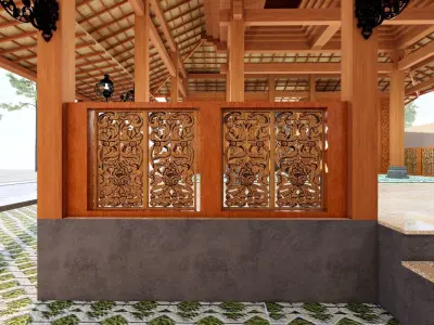 Unique wooden Mosque editable  wudhu place mihrob bathroom 3D model