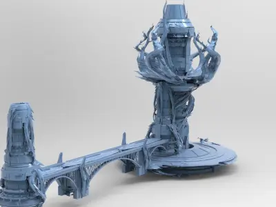 Dark Cthulhu Watchtower Bridgeways Low-poly 3D model