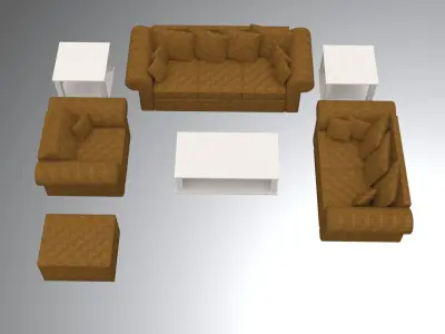 Sofa and tables furniture set multiple sizes architectural Low-poly 3D model