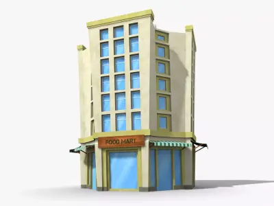 Cartoon Building x10 Low-poly 3D model