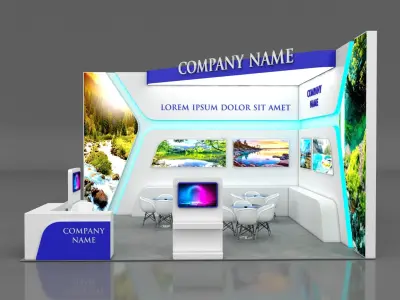 Booth Exhibition Stand Stall 6x7m Height 450 cm 2 Side Open 3D model
