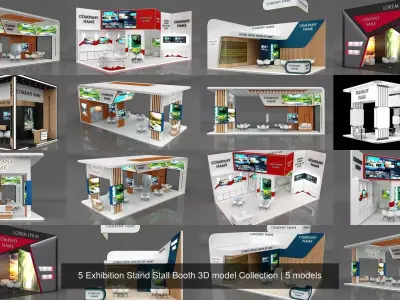 5 Exhibition Stand Stall Booth 3D model Collection 3D Model Pack
