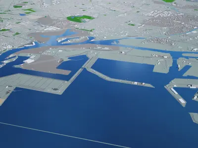 Los Angeles City Peninsula Long Beach Terminal Island Harbor Low-poly 3D model