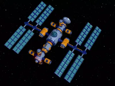 Stylized cartoon space orbital station 3D model