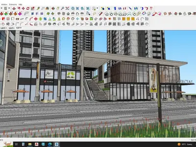 3D model of a complex of buildings and a soccer field 3D model