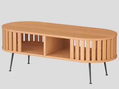 Rounded Wood Slats Oval coffe table Free 3D model