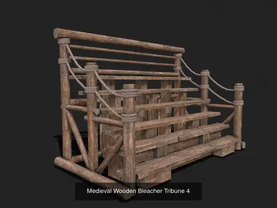Medieval Wooden Bleacher Tribune Low Poly PBR Collection 3D Model Pack