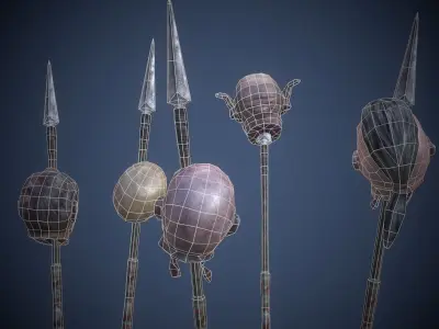 Heads on spears Low-poly 3D model