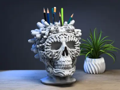 Robot Skull pen holder Cyborg pen holder 3D print model buy