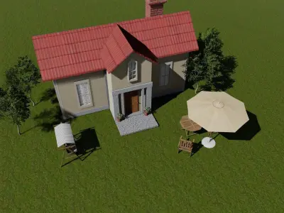 Exterior Country House With Garden  Low-poly 3D model