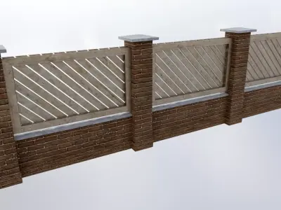 Modular Garden Wall Low-poly 3D model