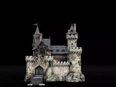 Ancient Stone Stronghold Detailed Fantasy Citadel Architecture Low-poly 3D model