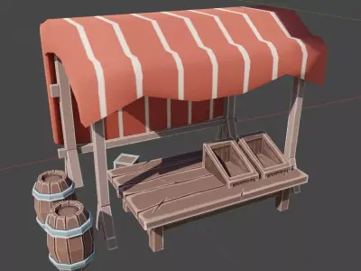 Medieval Street Market Low-poly 3D model