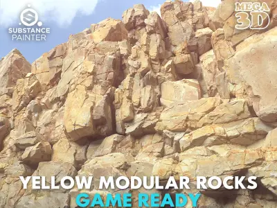 Low poly Yellow Modular Rock 230702 Low-poly 3D model