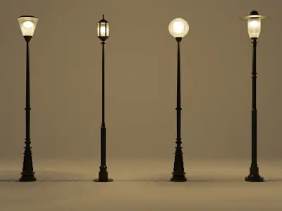 single straight-head street lamp Low-poly 3D model