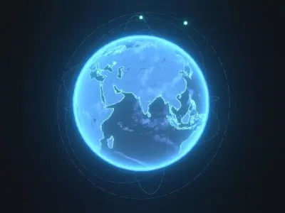 Animated Hologram Planet Earth With 50 Sci-Fi Music Tracks Low-poly 3D model