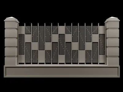 Fence wooden with squares 3D model