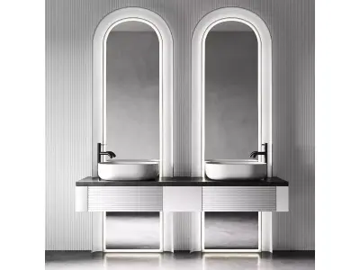 Bathroom Kit with Countertop Sink and Arch Mirror 3D model
