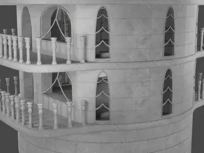 Stone house with stairs Low-poly 3D model