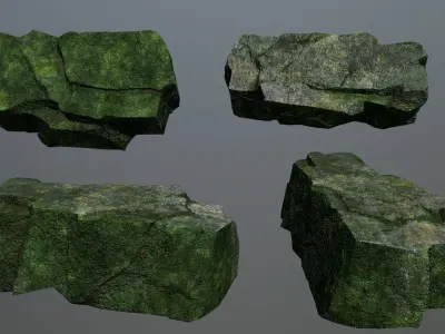 Rock Set 7 mossy Low-poly 3D model