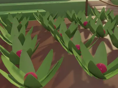 lowpoly land house with trees and river Free 3D model