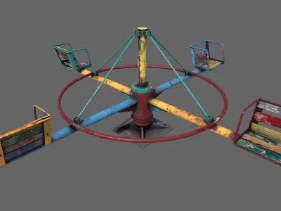 Old Colorful Carousel Low-poly 3D model