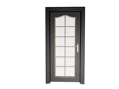 Matte Black Interior Door with Full-Length Arched Glass Grid Low-poly 3D model