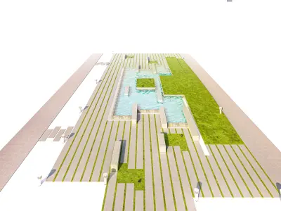 Contemporary Hardscape Park and Water Feature Low-poly 3D model