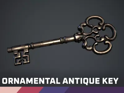 Ornamental Antique Key Low-poly 3D model
