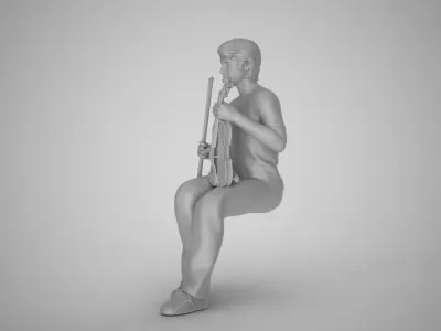 Man Sitting with Violin 3D print model