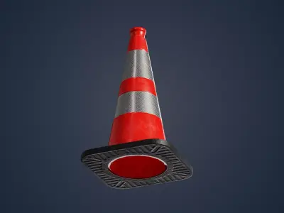 Red traffic cone with reflector PBR Game-Ready Low-poly 3D model