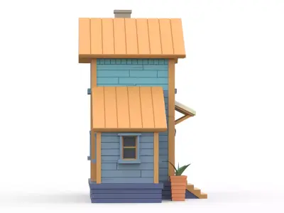 Wooden House F with UV Low-poly 3D model