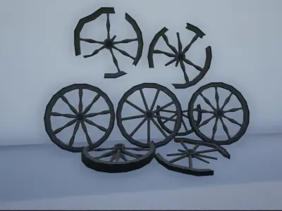 Broken and Sturdy Wooden Wheels Low-poly 3D model