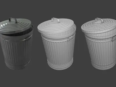 Metal Trash Can Low-poly 3D model