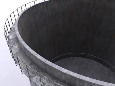 Concrete water tower 3 Low-poly 3D model