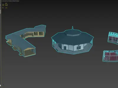 Set of Three Unique Pavilion and Stall 3D Buildings 3D model