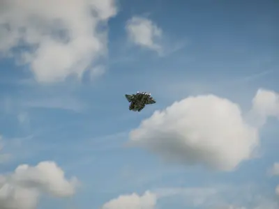 SpaceShip in Clouds Animated Low-poly 3D model