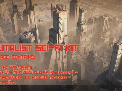 Brutalist Sci Fi Skyscrapers Kit 3D model