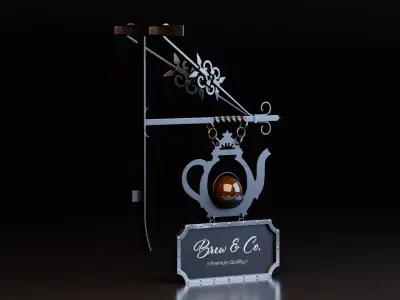 Vintage Cafe Signboard Low-poly 3D model