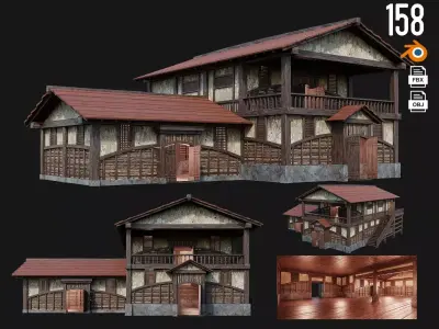 Medieval House Building 4K Textures GameReady 158 Low-poly 3D model